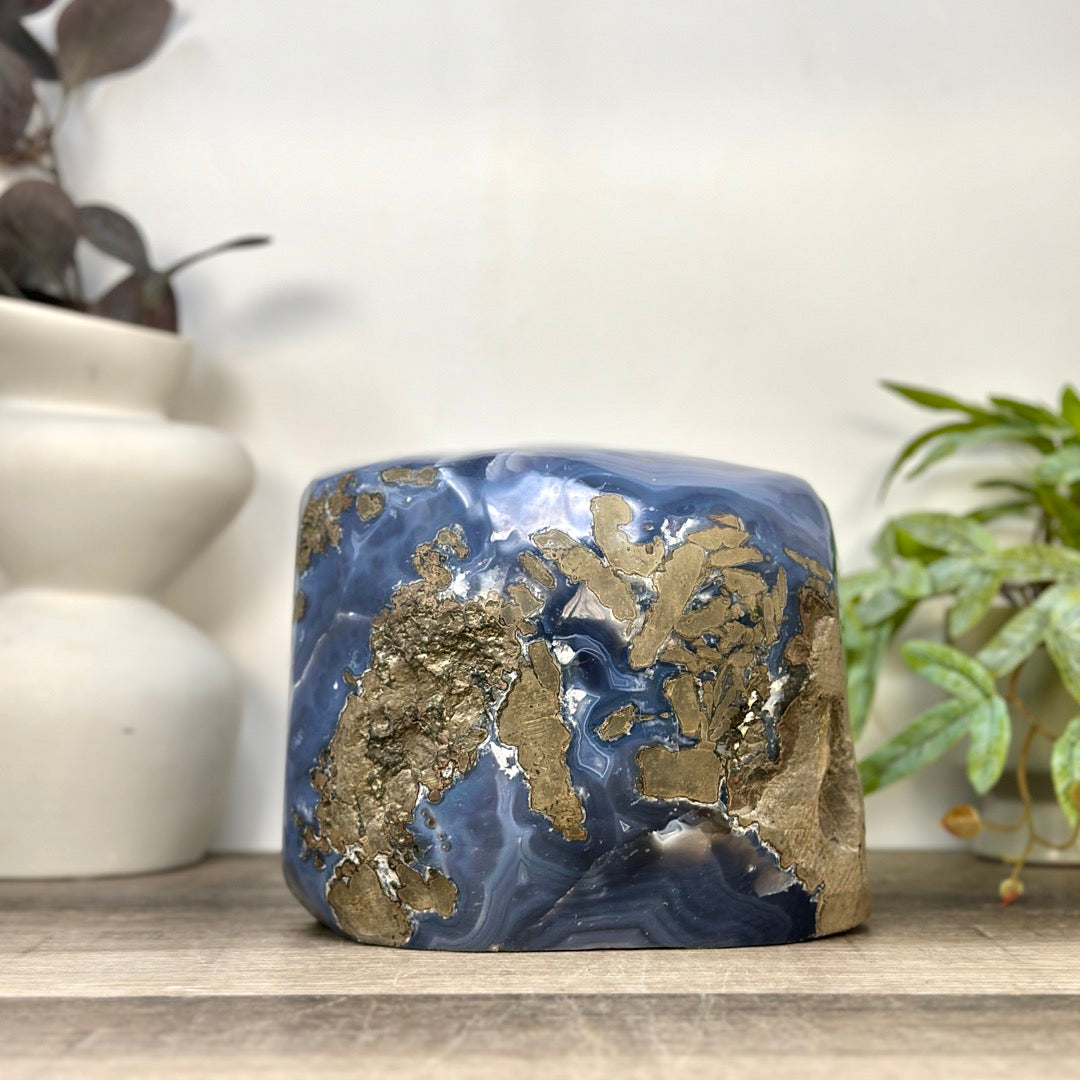 Blue Agate &amp; Amethyst Geode with Calcite Formation - CBP1422