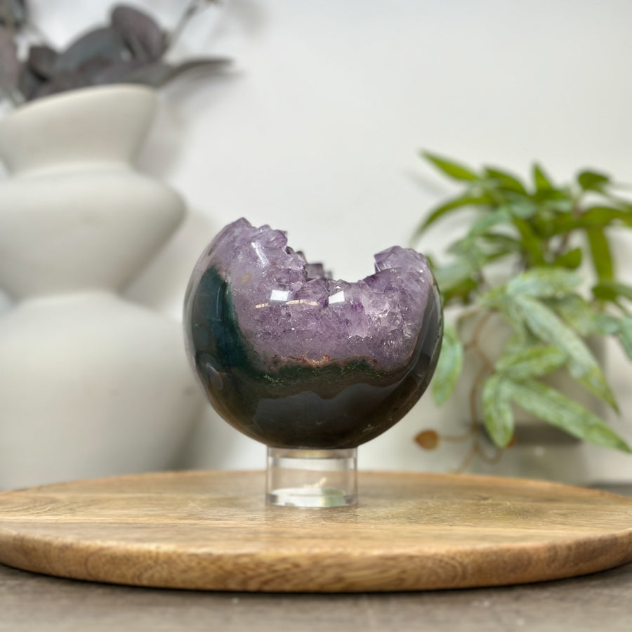 Amethyst &amp; Agate Sphere Geode with Crystal Druzy - SPH0183