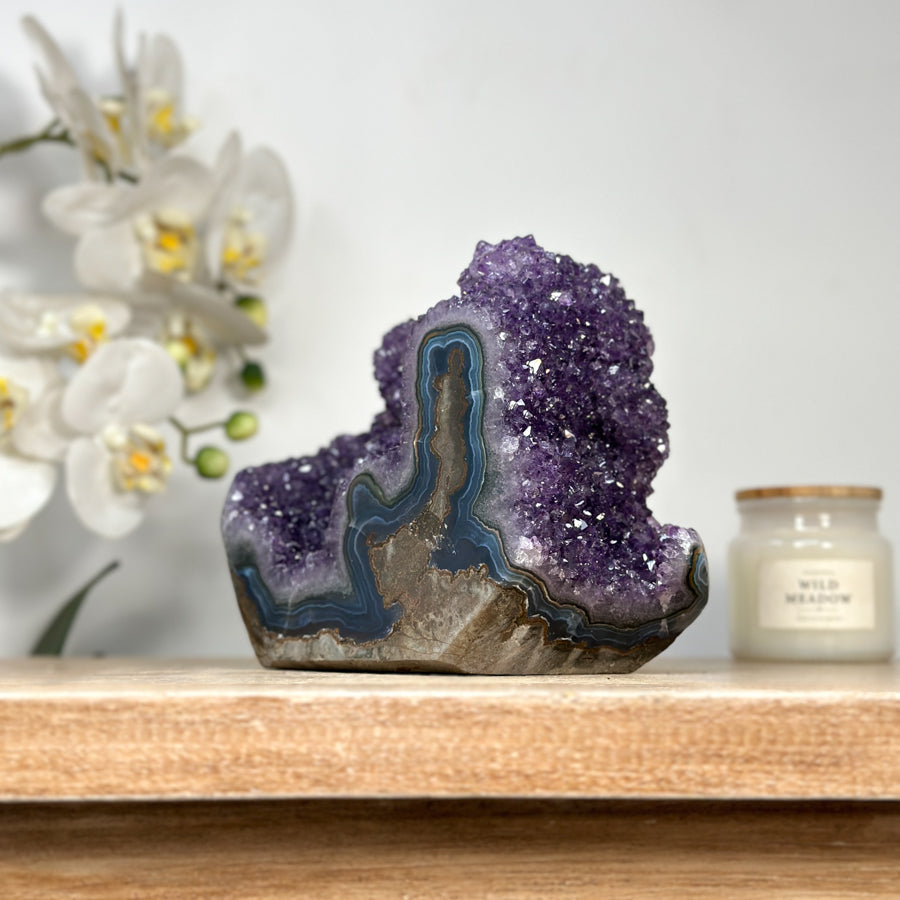 Natural Amethyst &amp; Blue Banded Agate Self Standing Cathedral - CBP1129