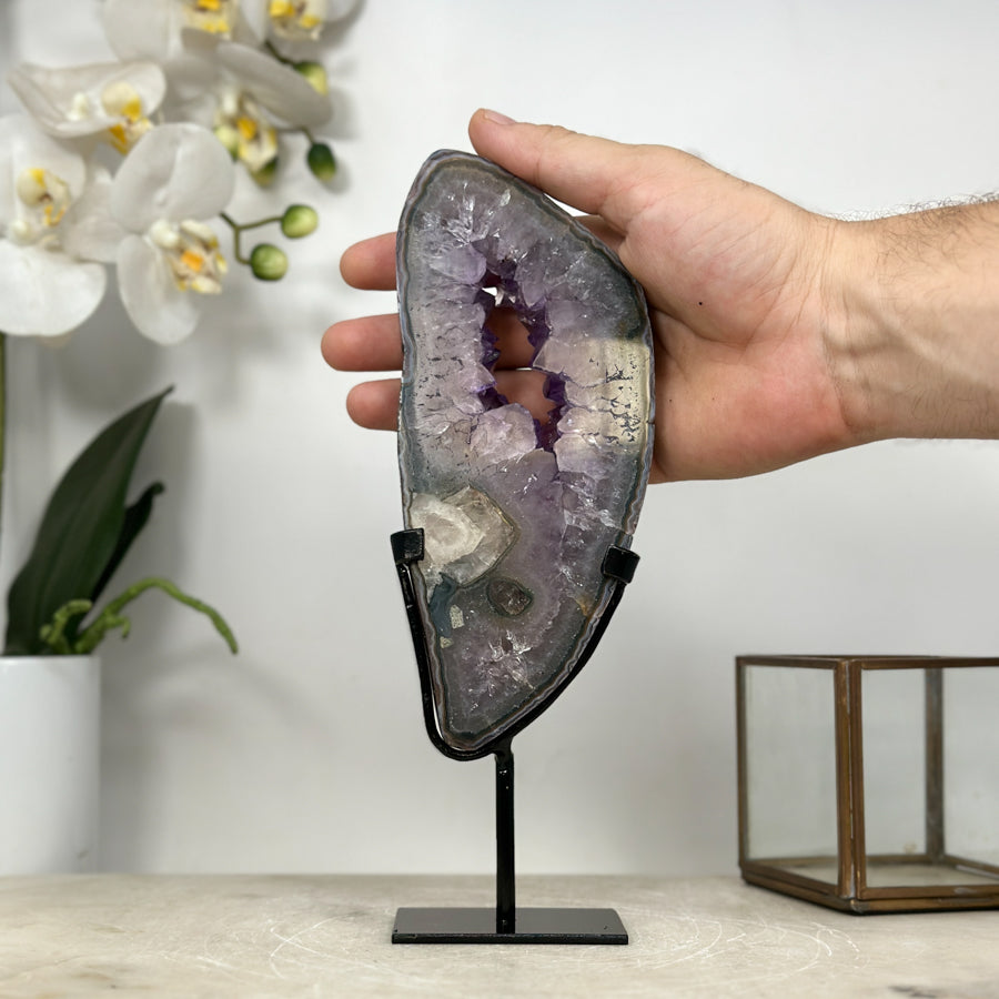 Natural Amethyst Geode Slice Portal with Stand - MWS1947
