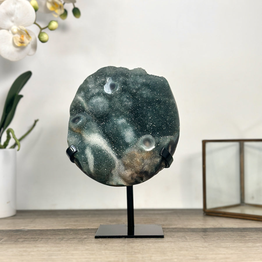 Green Druzy Crystal Natural Formation – Unique Mineral Display Piece - MWS2794