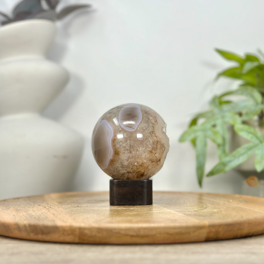 Quartz &amp; Agate Sphere Geode with Crystal Cavity - SPH0208