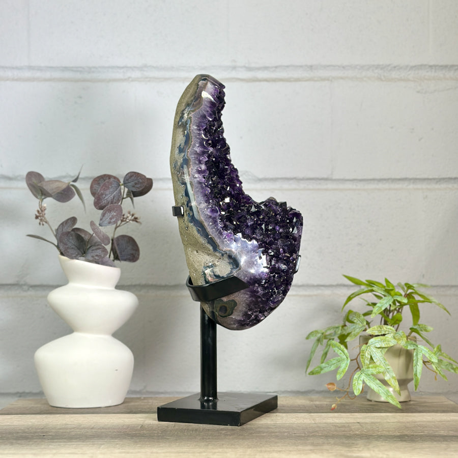 Natural Top Grade Amethyst Cluster on Metal Stand for Home Decor - MWS3150