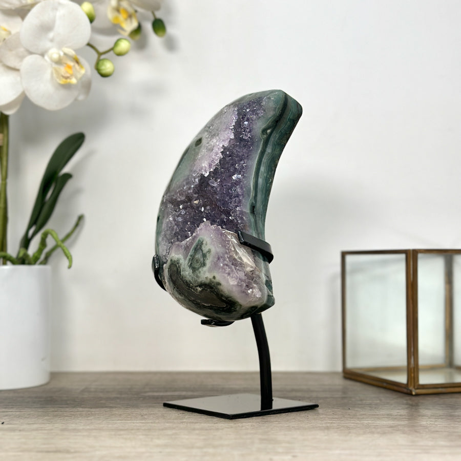 Amethyst &amp; Green Jasper Crystal Moon with Stand - MWS2585