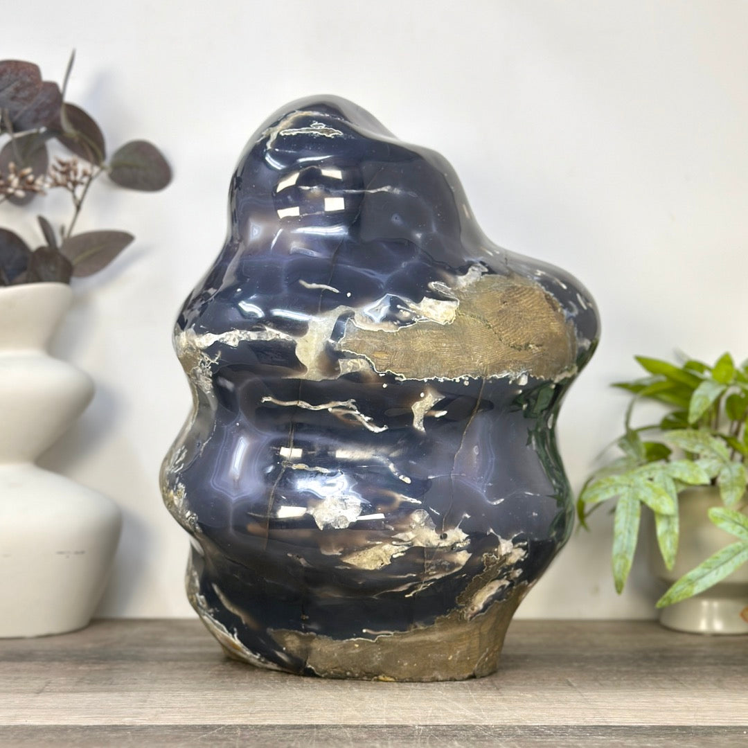 XXL Blue Agate &amp; Amethyst Geode Free Form Statement Piece from Uruguay - CBP1440
