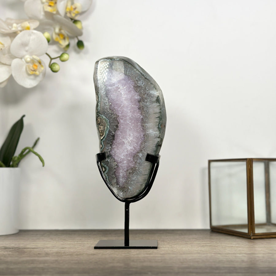Natural Quartz Stone Slice on Metal Stand - MWS3014