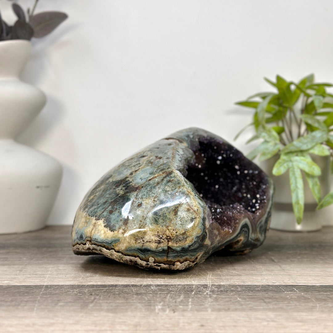 Natural Amethyst Druzy &amp; Jasper Geode - STGE0115