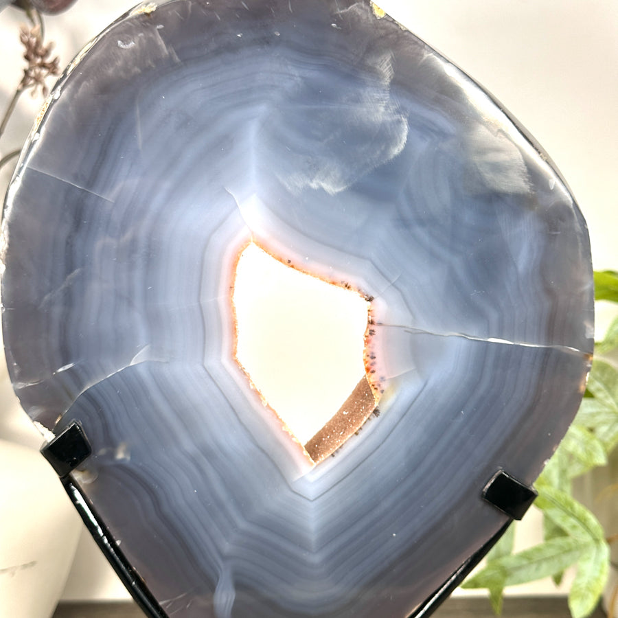 Large Natural Blue Agate &amp; Quartz Druzy Crystal Portal - MWS3251