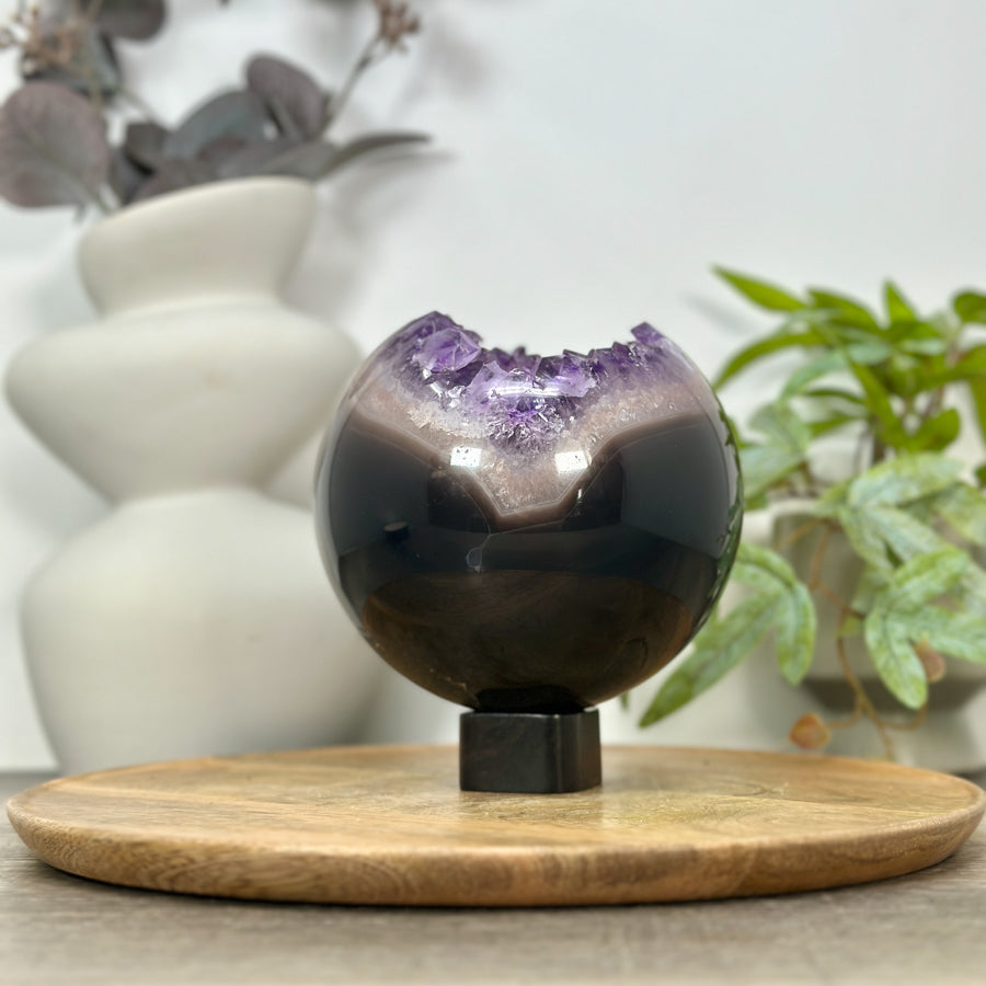 Large Amethyst &amp; Agate Sphere Geode from Uruguay - SPH0164