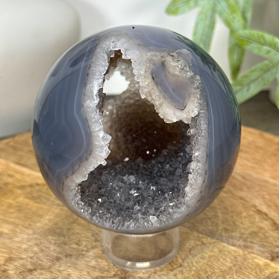 Banded Agate &amp; Quartz Druzy Sphere Geode - SPH0154