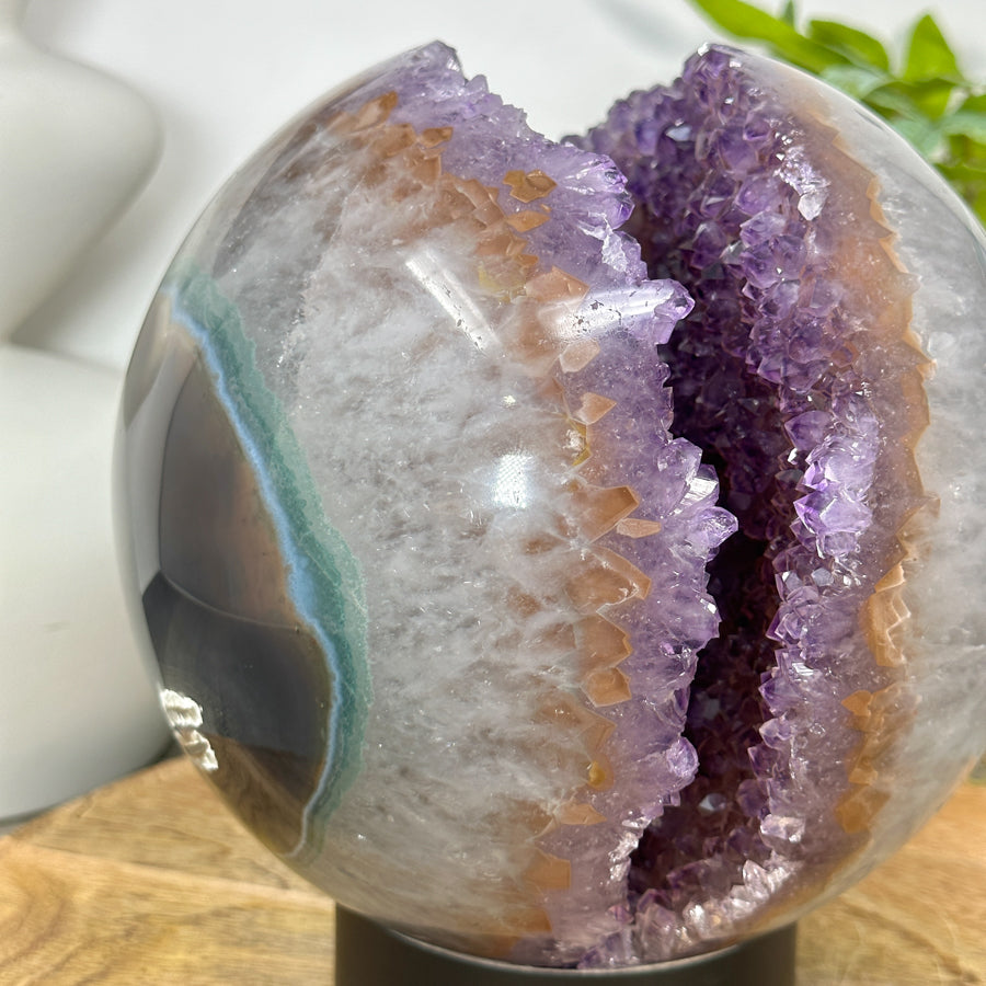 Huge Natural Amethyst &amp; Agate Sphere Geode - SPH0169