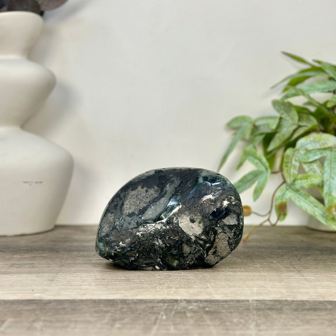 Natural Amethyst Geode with Calcite &amp; Black Hematite Inclusion - STGE0058