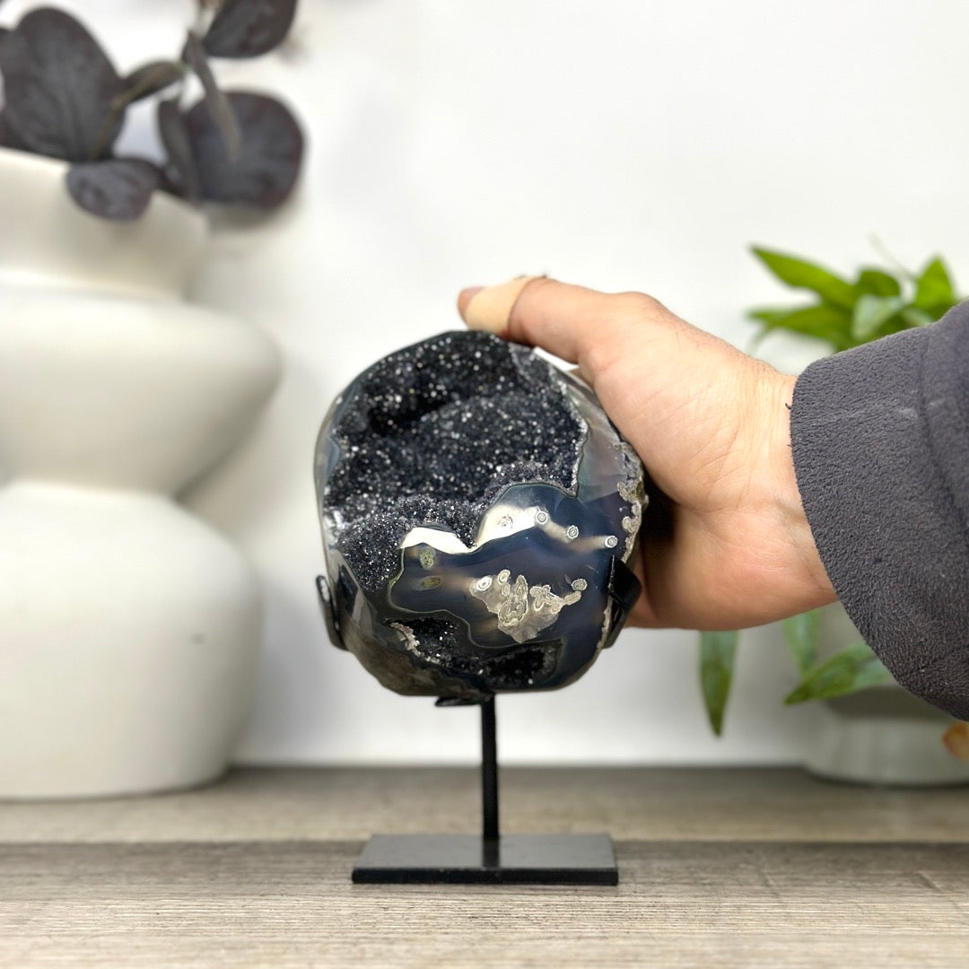 Black Amethyst &amp; Agate Geode on Stand - MWS3284