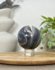Banded Agate Sphere Geode with Quartz Druzy Crystal Interior - SPH0181
