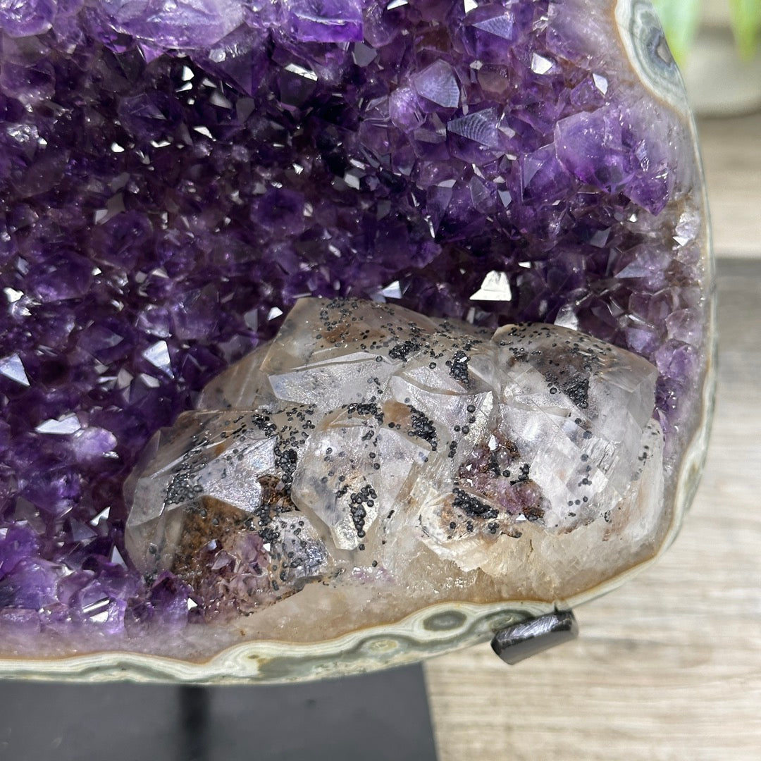 Natural Amethyst Geode with Calcite Inclusin and Green Jasper Shell - MWS3339