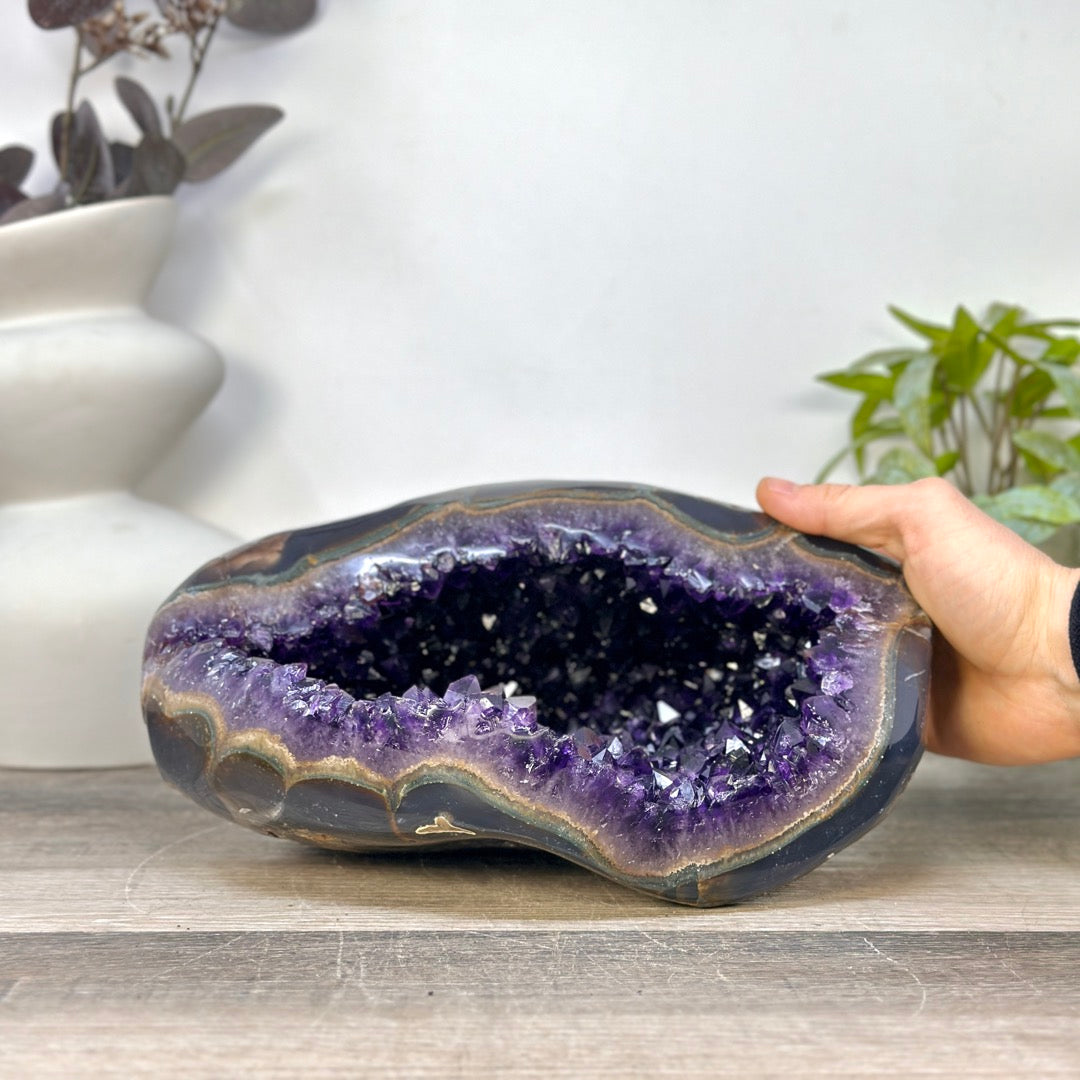 Natural Deep Purple Amethyst Geode with Agate Shell - STGE0102