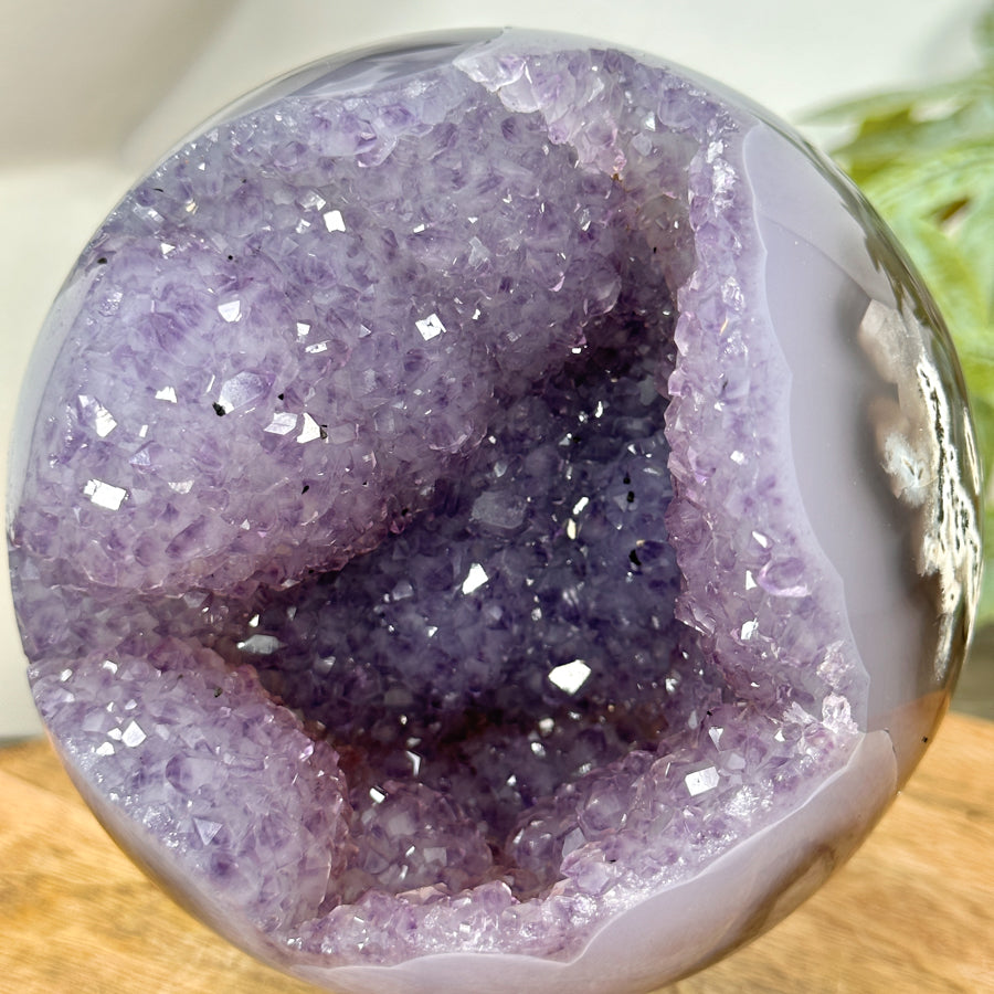 Natural Amethyst Druzy &amp; Agate Sphere Geode - SPH0162