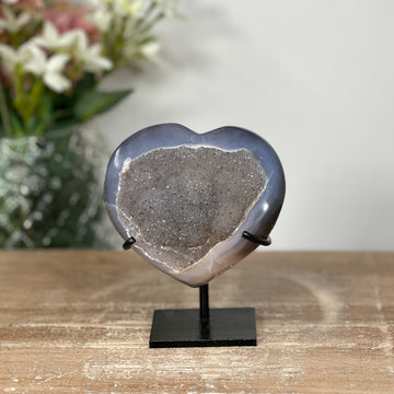 Natural Blue agate & Quartz Stone Heart with Stand - HST0178
