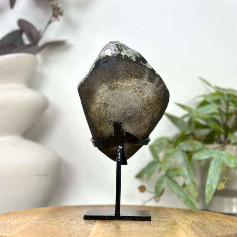 Natural Amethyst with Stalactite Formation &amp; Green Jasper Shell on Stand - MWS3256