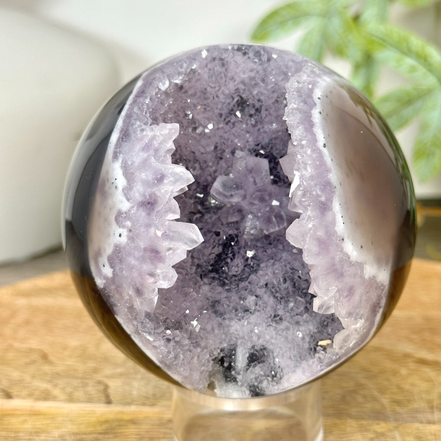 Amethyst &amp; Agate Sphere Geode with Druzy Crystal Cavity - SPH0176