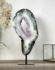 Amethyst & Green Jasper Geode Slice With Metal Stand - MWS2743