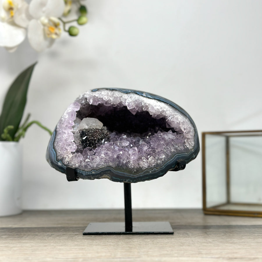 Natural Amethyst &amp; Agate Stone Geode on Stand - MWS2841