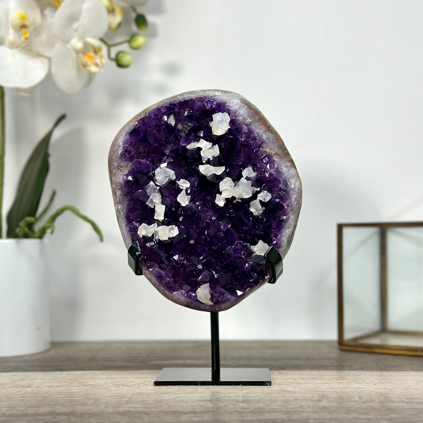 Amethyst Crystal Cluster with White Calcite Inclusions – Home Decor Display Piece - MWS2677