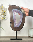 Large Amethyst & Agate Slice on Stand - Crystal Display for Home Decor - MWS2672