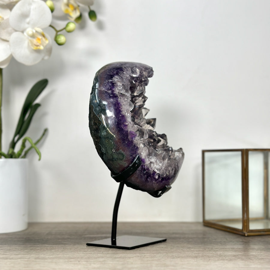 Natural Amethyst Crystal Moon Shape on metal stand - MWS2583