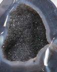 Natural Blue Agate Geode with Grey Tone Druzy Crystals - MWS0395