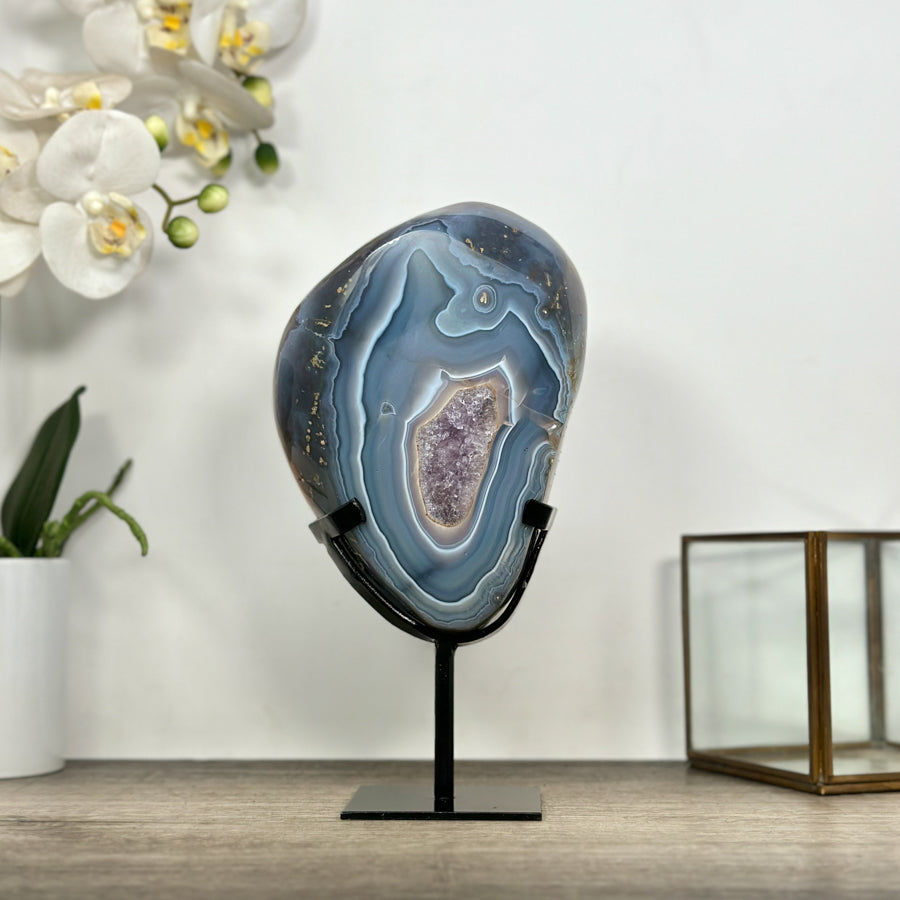 Blue Banded Agate &amp; Amethyst Stone Slice - MWS3015