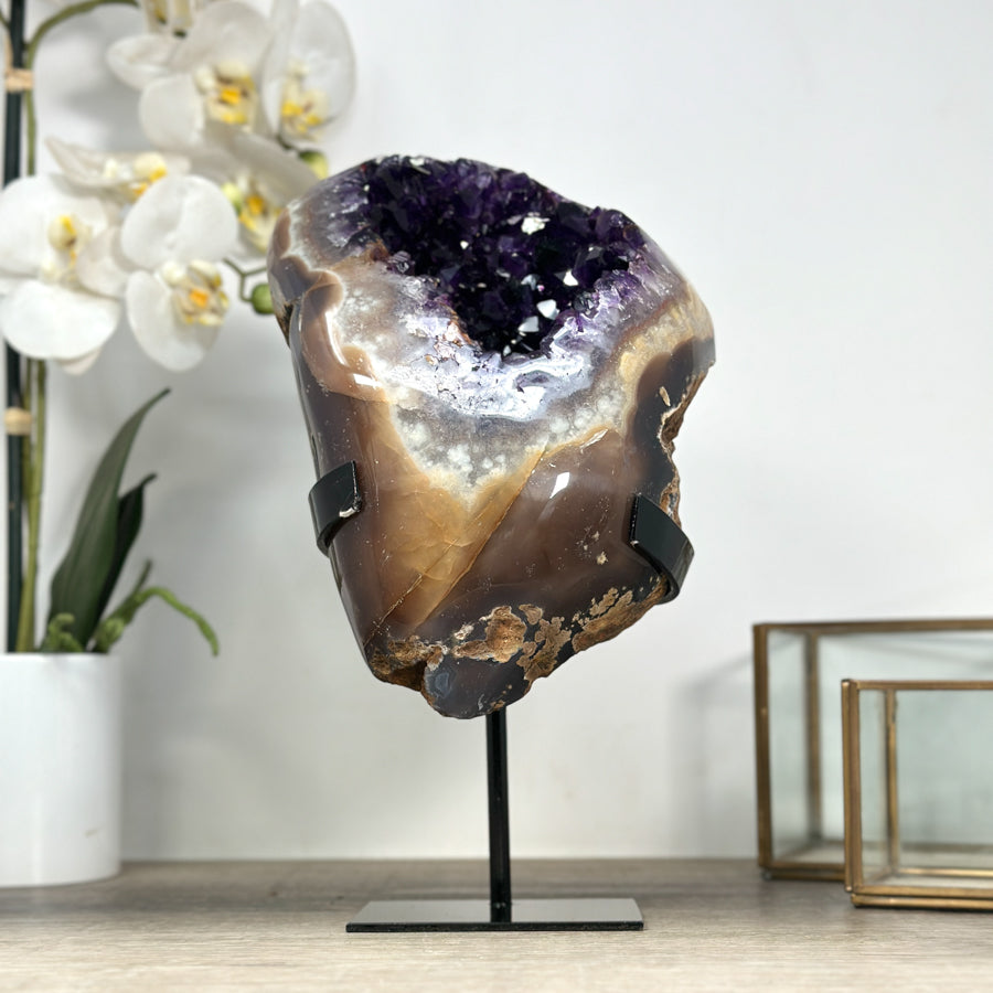 Deep Purple Amethyst Geode with Agate Shell - MWS2188