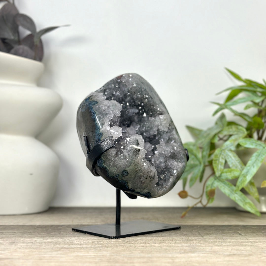 Grey Quartz Geode from Uruguay - Stand included - MWS3293