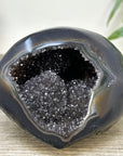 Polished Agate Stone Geode with Black Quartz Druzy - STGE0059