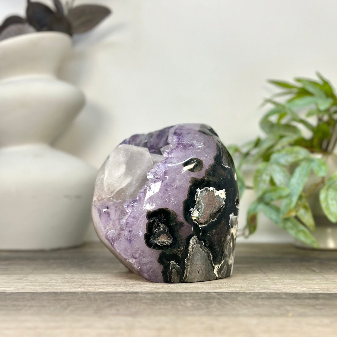 Natural Amethyst Geode with Calcite Crystal Inclusion - CBP1409