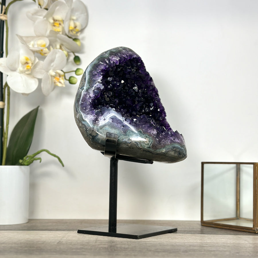 Amethyst Geode Cluster on Stand – Home Decor Display Specimen - MWS2638