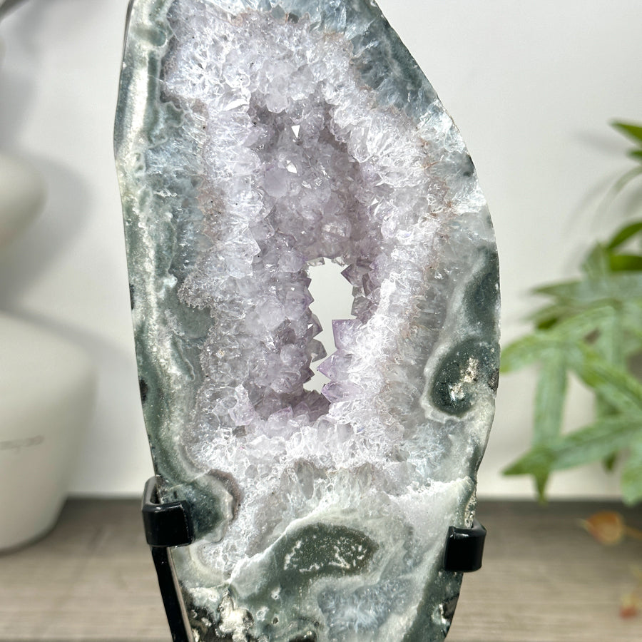Natural Green Jasper &amp; Quartz Geode Slice Portal - MWS3241