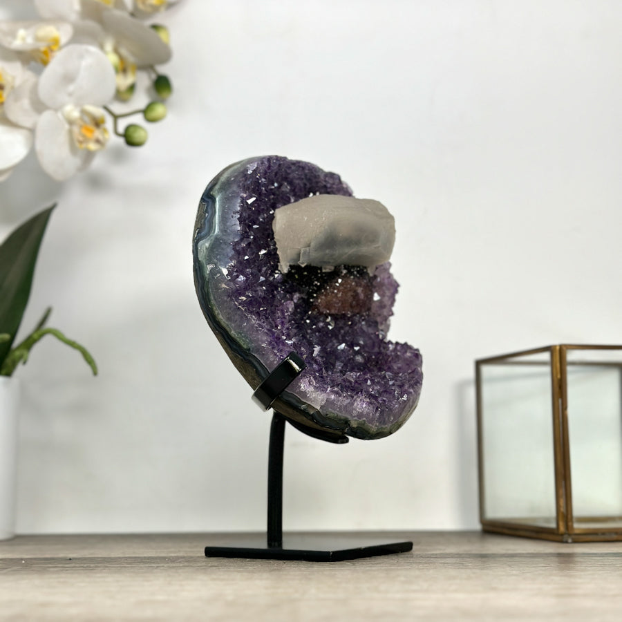 Amethyst Geode with Calcite Formation on Stand – Natural Crystal Specimen - MWS2875
