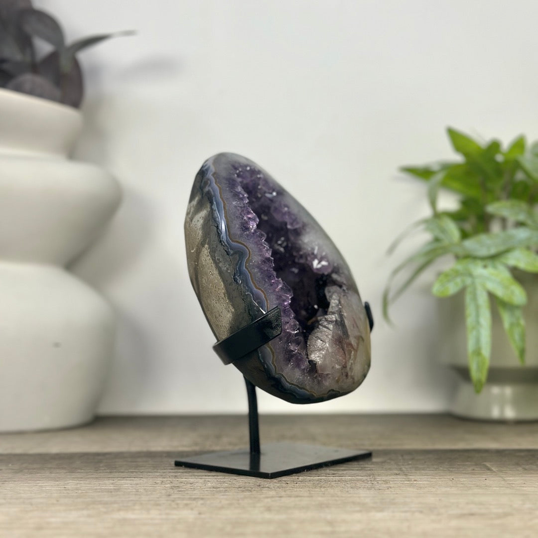 Uruguayan Amethyst Geode with Calcite Inclusion on Metal Stand - MWS3330