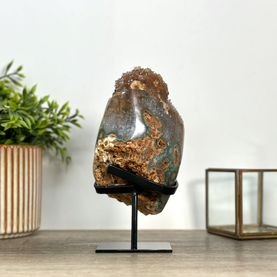 Natural Citrine on Metal Stand – Warm Golden Crystal Display Piece - MWS2410