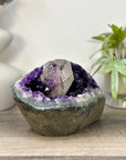Deep Purple Amethyst Geode with Calcite Crystal - STGE0096
