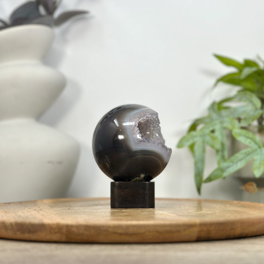 Quartz Druzy &amp; Agate Sphere Geode - SPH0198