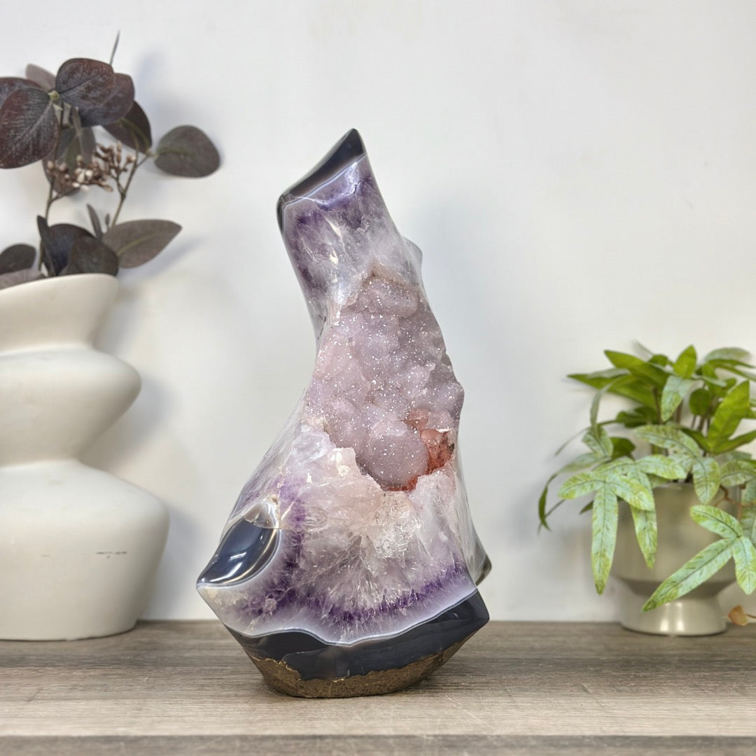 Large Sugar Amethyst &amp; Agate Free Form Statement Piece from Uruguay - CBP1438