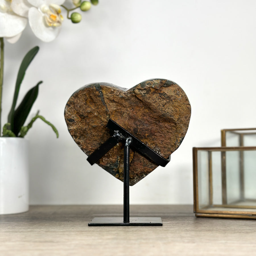 Top Quality Natural Amethyst Heart Carving with Metal Stand - HST0315