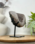 Natural Sugar Quartz Geode Mineral Specimen on Metal Stand - MWS3129