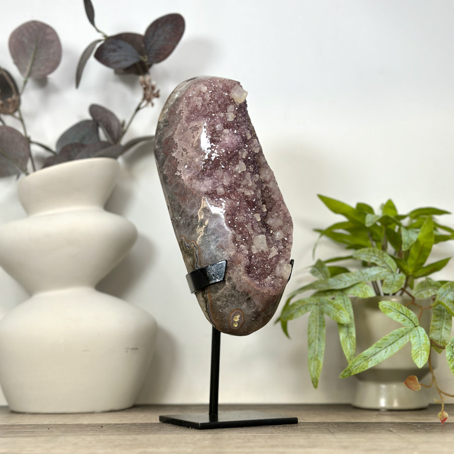 Natural Pink Amethyst Cluster with Stalactite Formations on Stand - MWS3170
