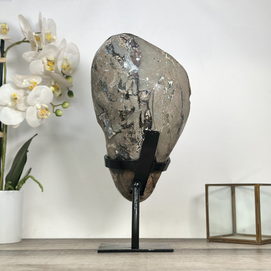 Quartz Geode with Pink Druzy Crystals – Natural Stone Display Specimen - MWS2803