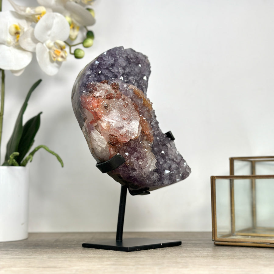 Unique Natural Amethyst Moon with Sugar Calcite Formations - MWS2374