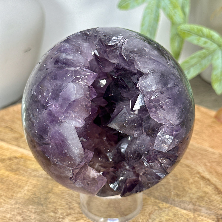 Amethyst &amp; Green Jasper Sphere Geode from Uruguay - SPH0153