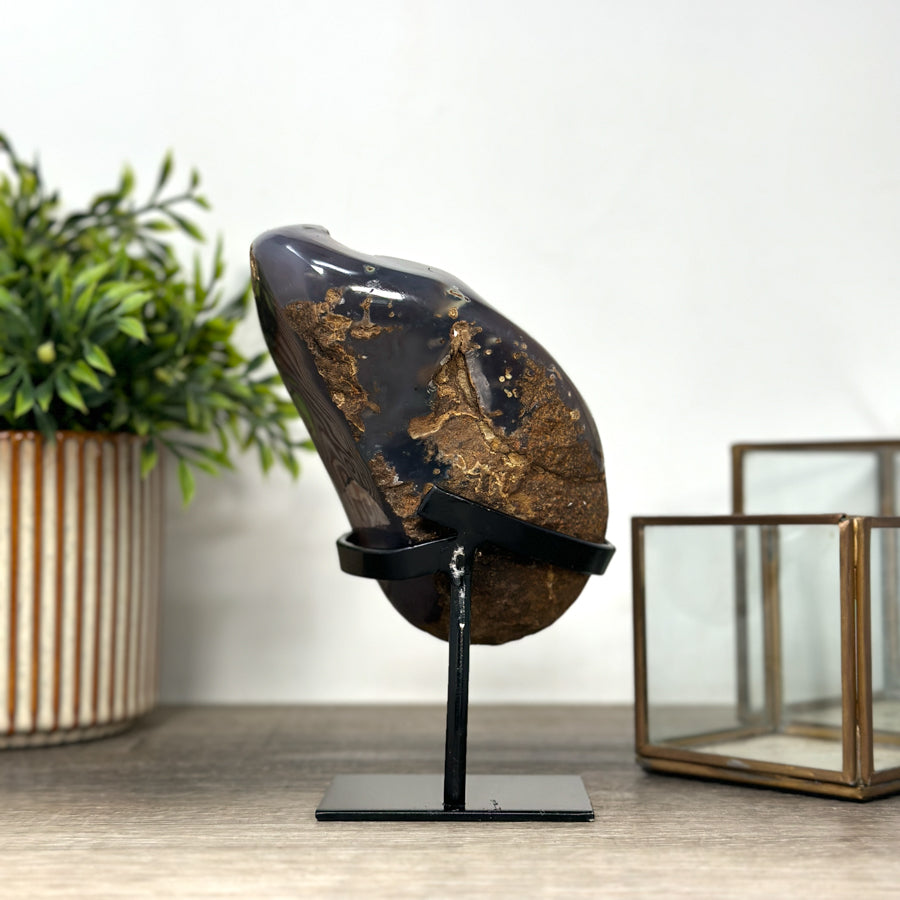 Polished Agate Geode with Orange Tone Quartz Druzy - MWS2147